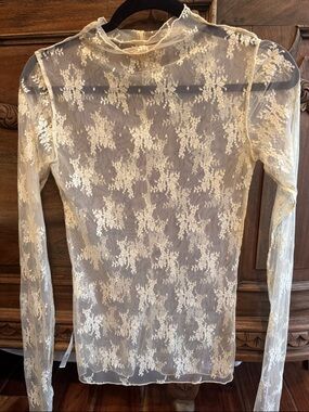 Free People Cream Sheer Floral Lace Long-Sleeve Top size small